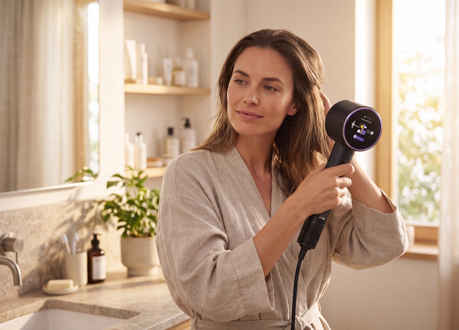 Drying hair with Sensedry ProCare at home